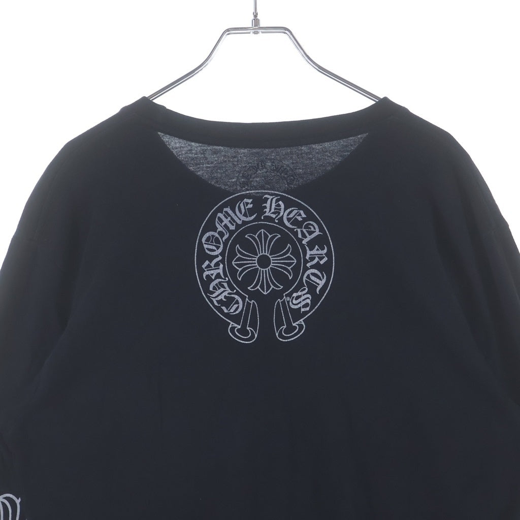 CHROME HEARTS(クロムハーツ) Neck Logo L/S T-Shirt アームフローラル バックホースシュー ネックロゴ プリント クルーネック長袖Tシャツカットソー ロンT ブラック