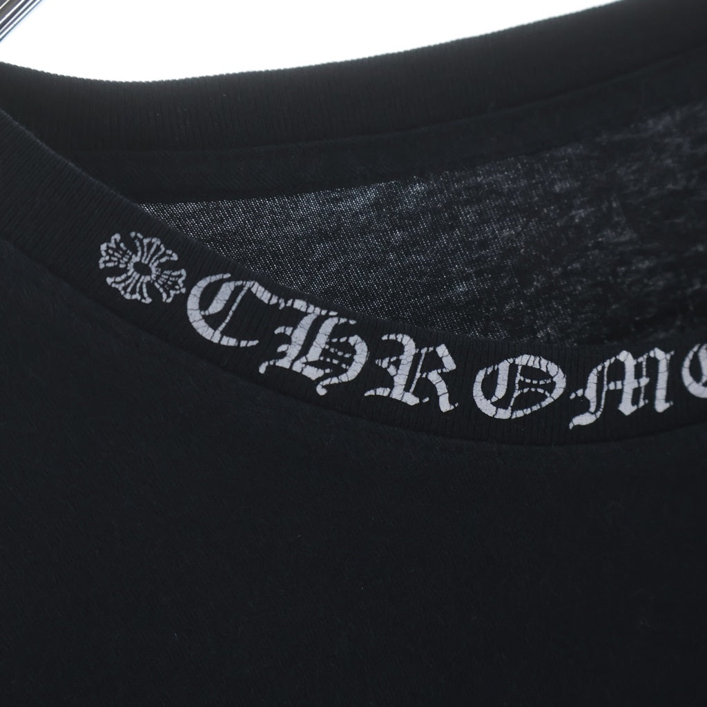 CHROME HEARTS(クロムハーツ) Neck Logo L/S T-Shirt アームフローラル バックホースシュー ネックロゴ プリント クルーネック長袖Tシャツカットソー ロンT ブラック