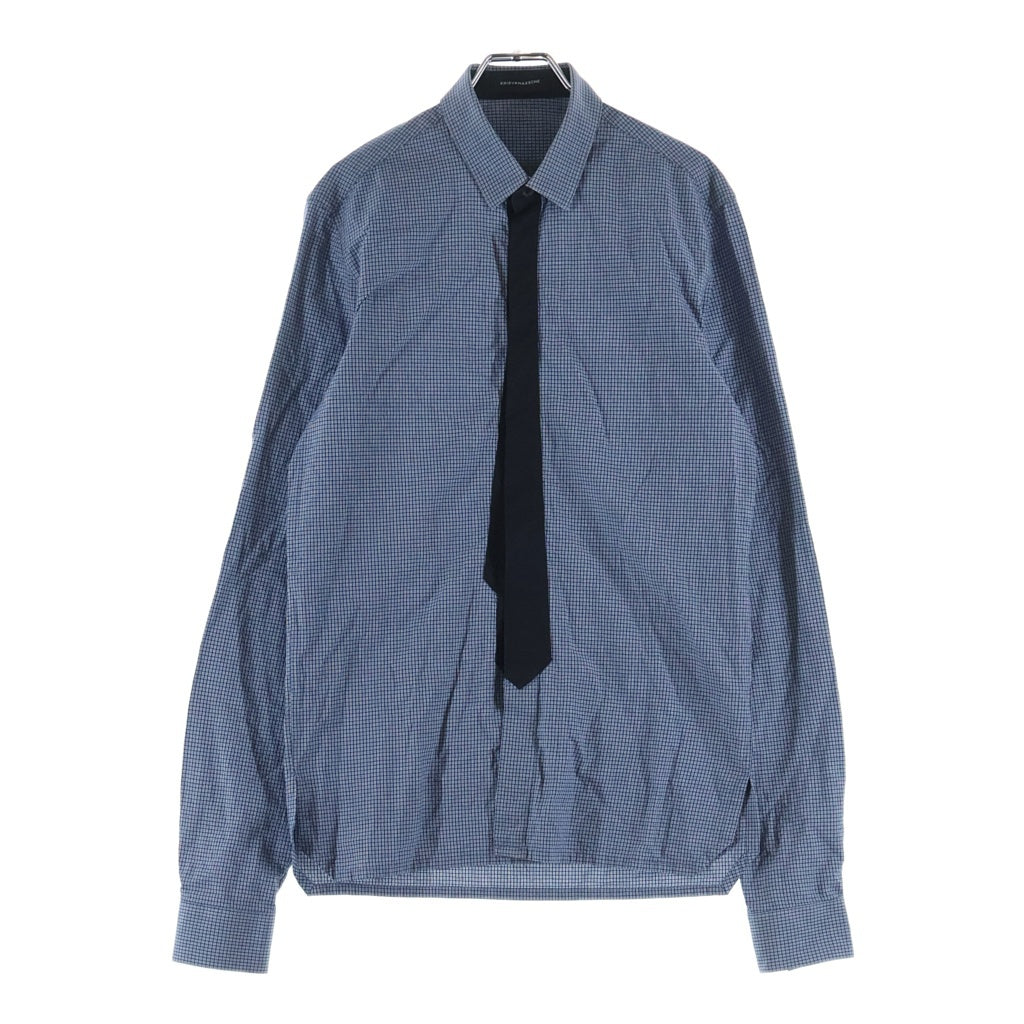 KRIS VAN ASSCHE(クリス ヴァン アッシュ) 13AW ネクタイモチーフ ボタンアップ 襟付き長袖チェックシャツ ブルー 151SH106
