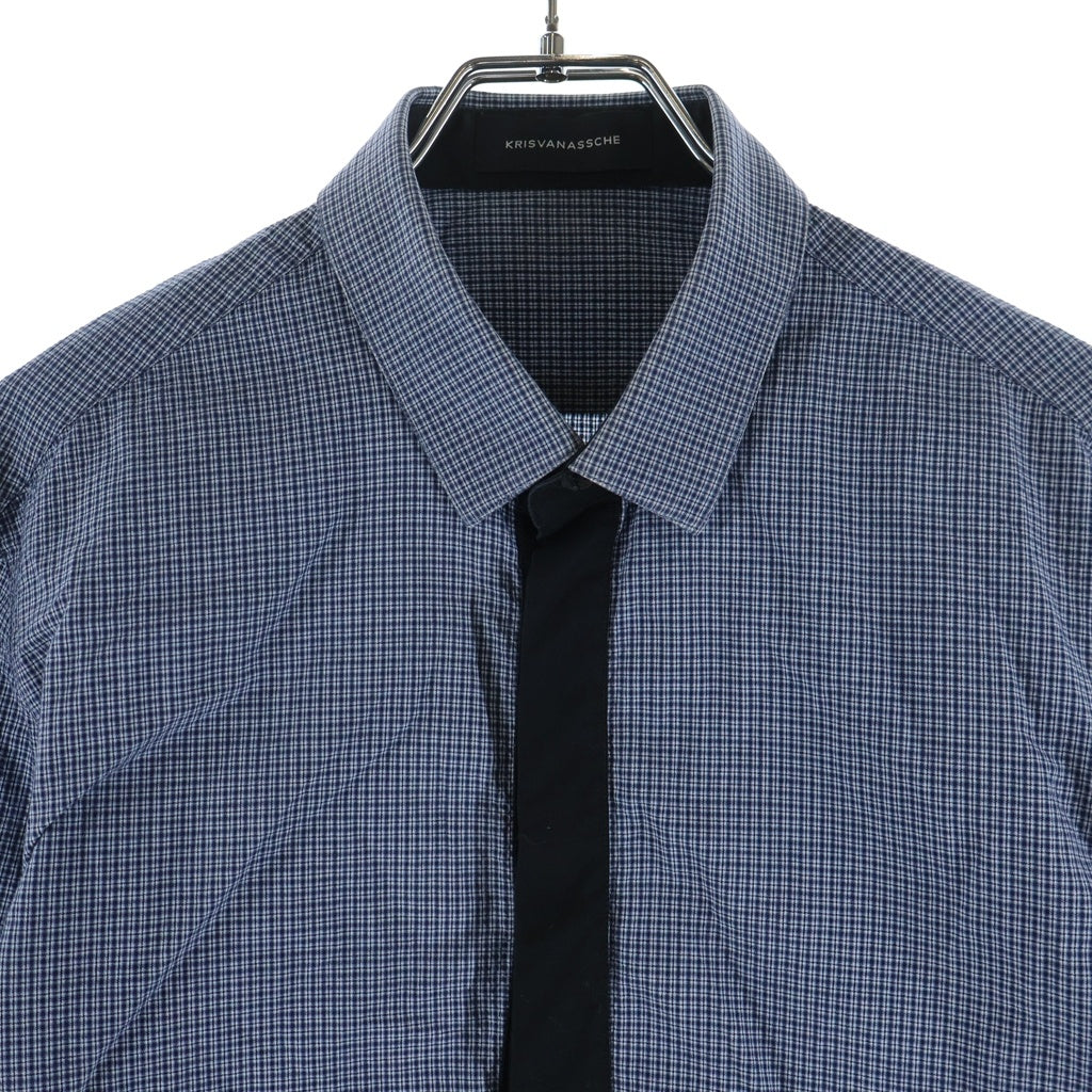 KRIS VAN ASSCHE(クリス ヴァン アッシュ) 13AW ネクタイモチーフ ボタンアップ 襟付き長袖チェックシャツ ブルー 151SH106