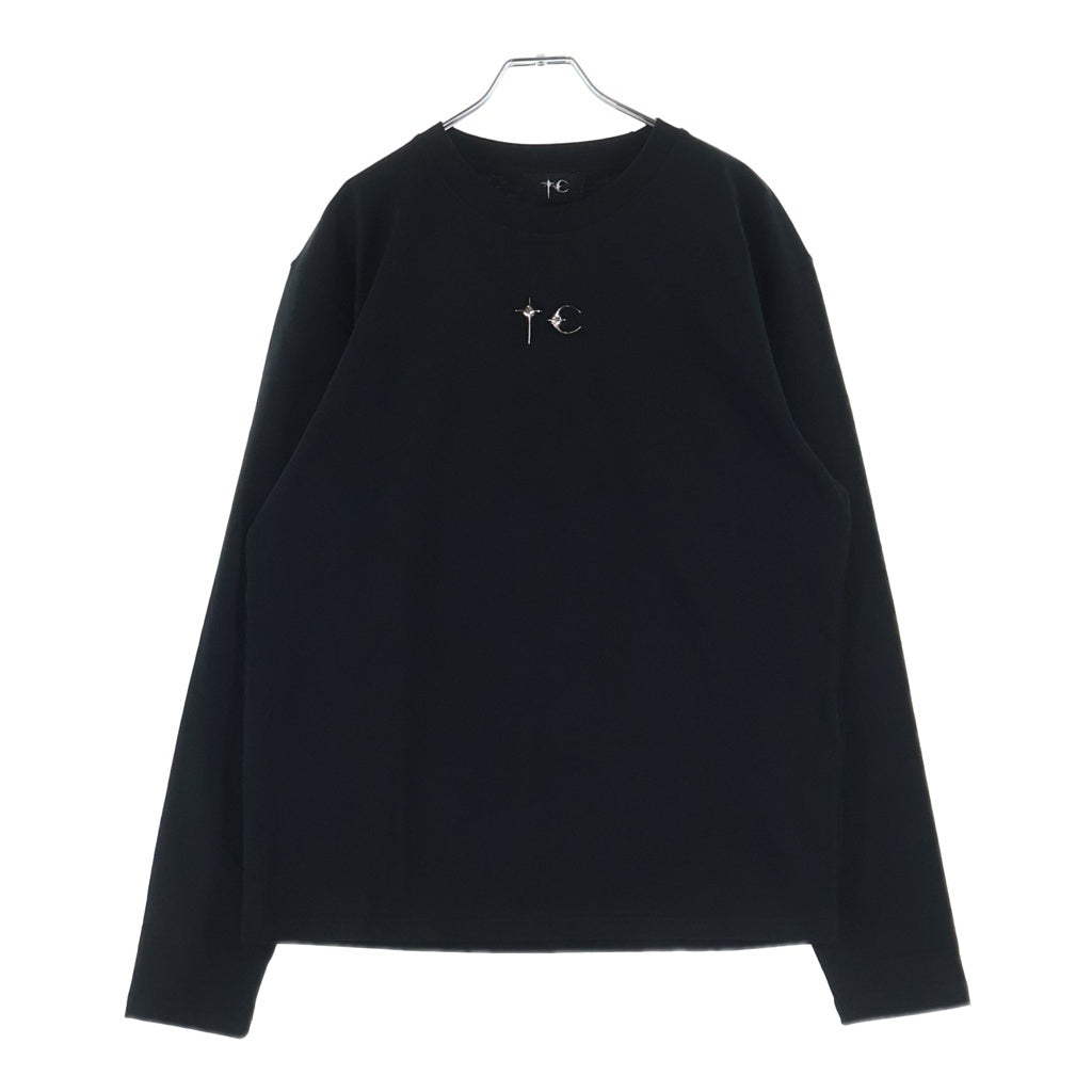 THUG CLUB(サグクラブ) TC BASIC LONG SLEEVE フロントロゴスタッズ クルーネック長袖カットソーTシャツ ブラック TC24TS0803