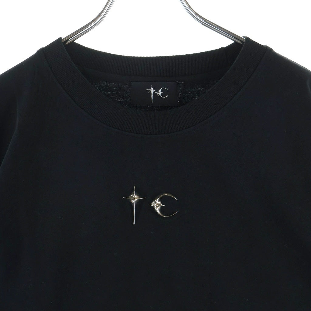 THUG CLUB(サグクラブ) TC BASIC LONG SLEEVE フロントロゴスタッズ クルーネック長袖カットソーTシャツ ブラック TC24TS0803