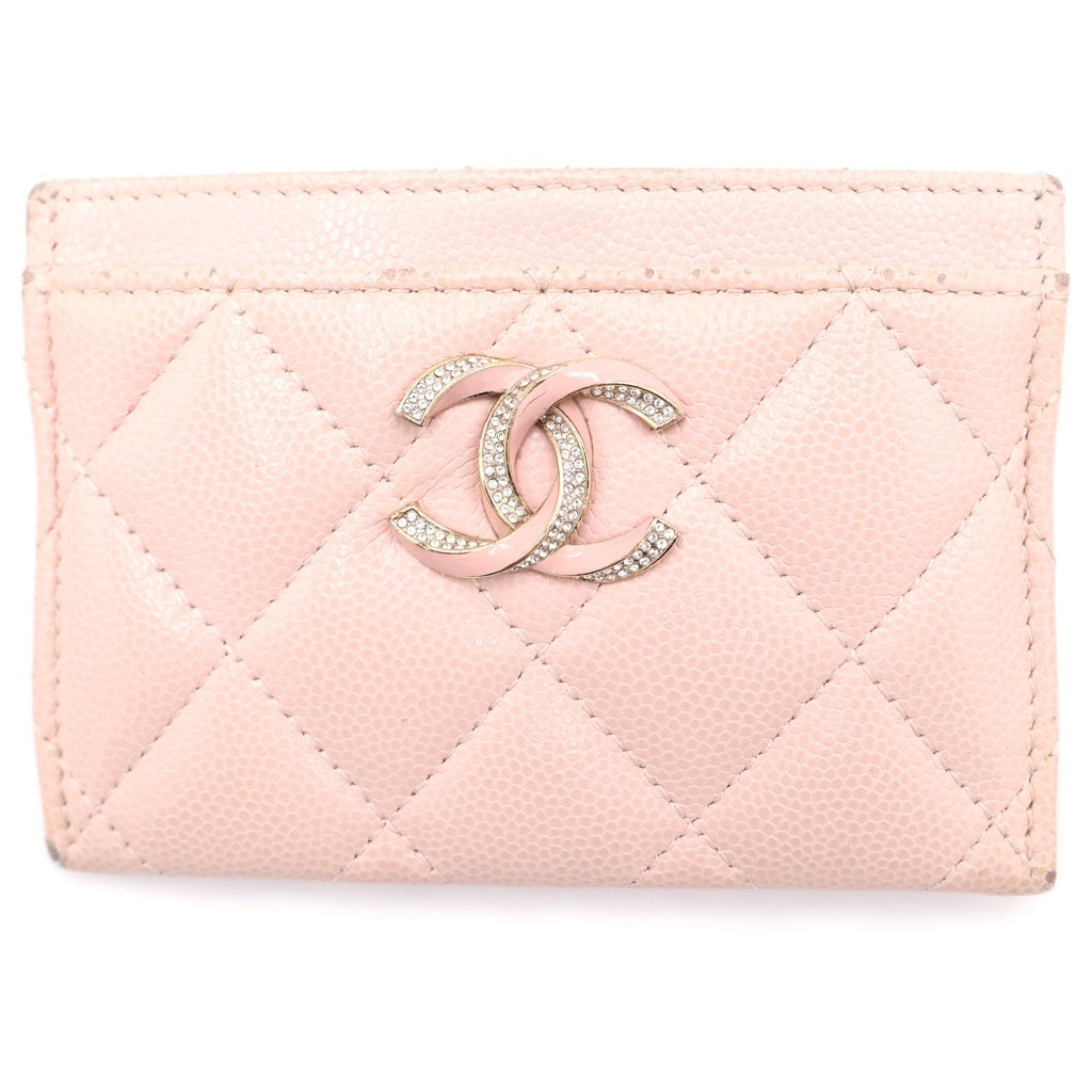 CHANEL(シャネル) ラインストーン パスケース カードケース キャビアスキン ピンク AP3343 レディース