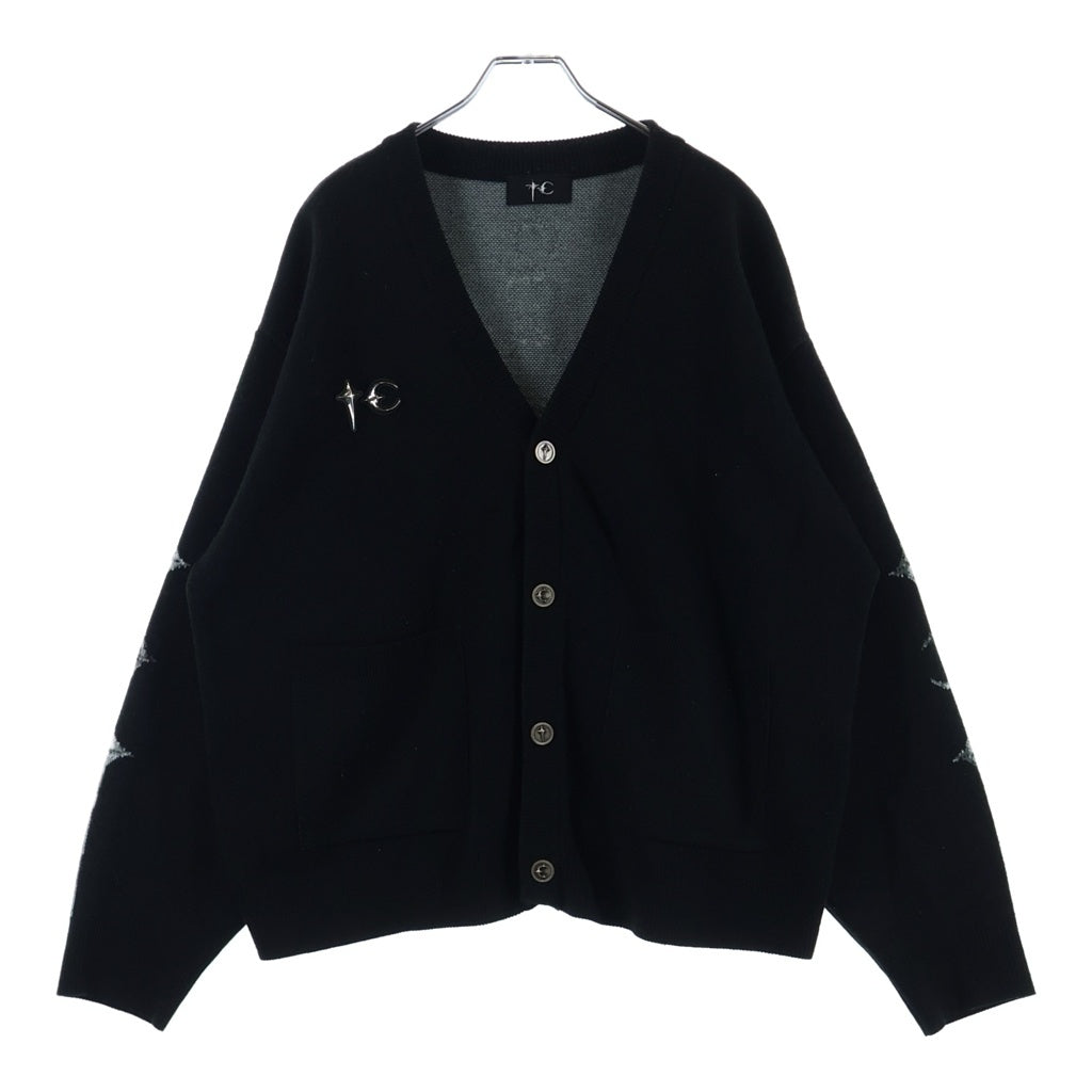 THUG CLUB(サグクラブ) 25AW TC BONE KNIT CARDIGAN フロントロゴスタッズ ボタンアップニットカーディガン ブラック TC25KN2101