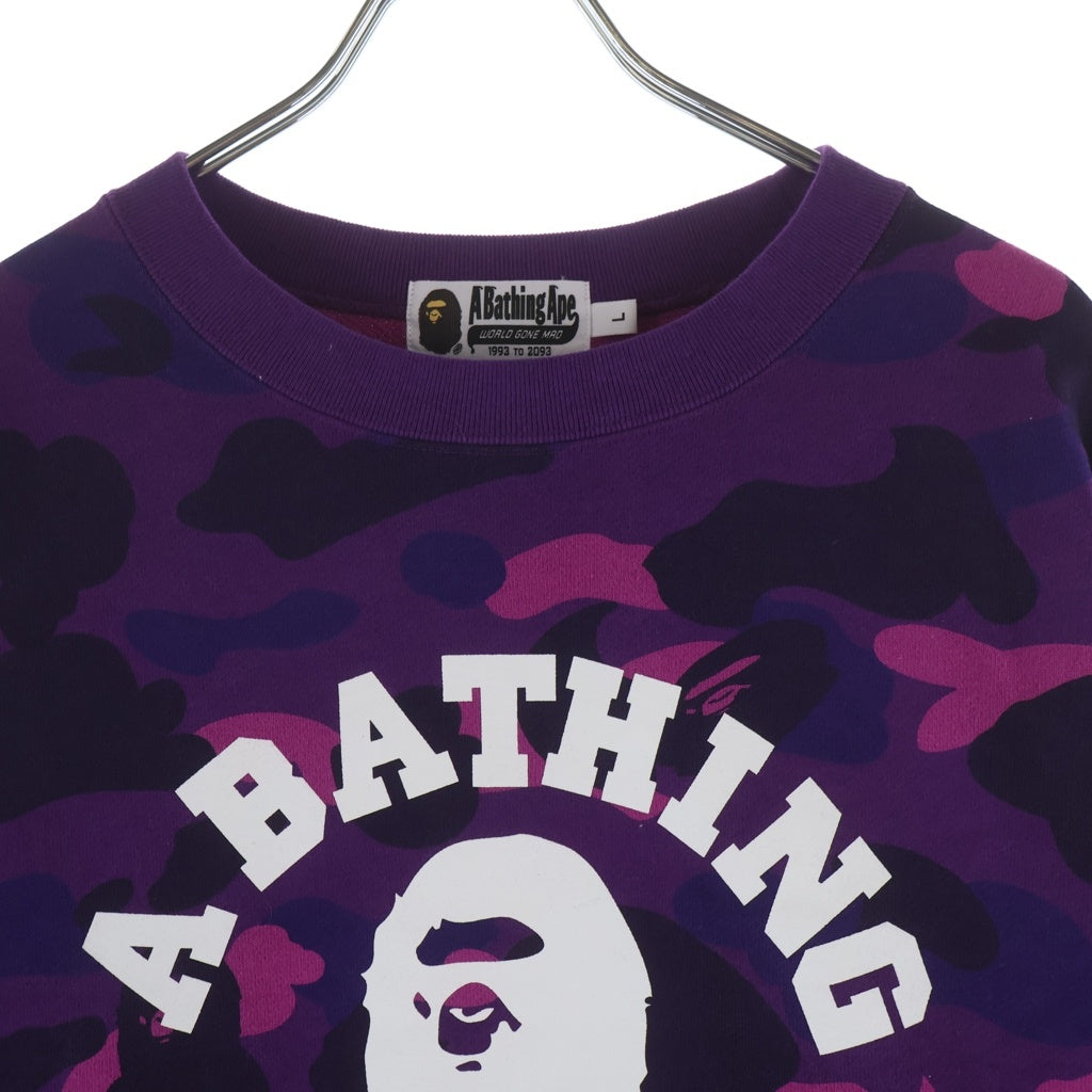 A BATHING APE(アベイシングエイプ) Logo Camo Crewneck Sweatshirt ロゴデザインクルーネックスウェット トレーナー パープル