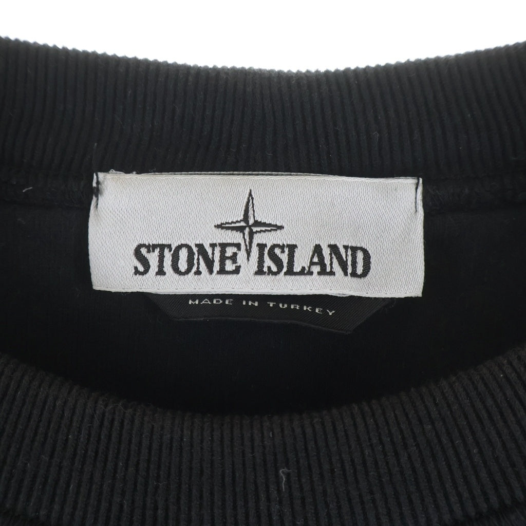 STONE ISLAND(ストーンアイランド) ガーメントダイ ブラッシュコットン コンパスロゴワッペン クルーネックスウェットシャツ トレーナー ブラック 771563020