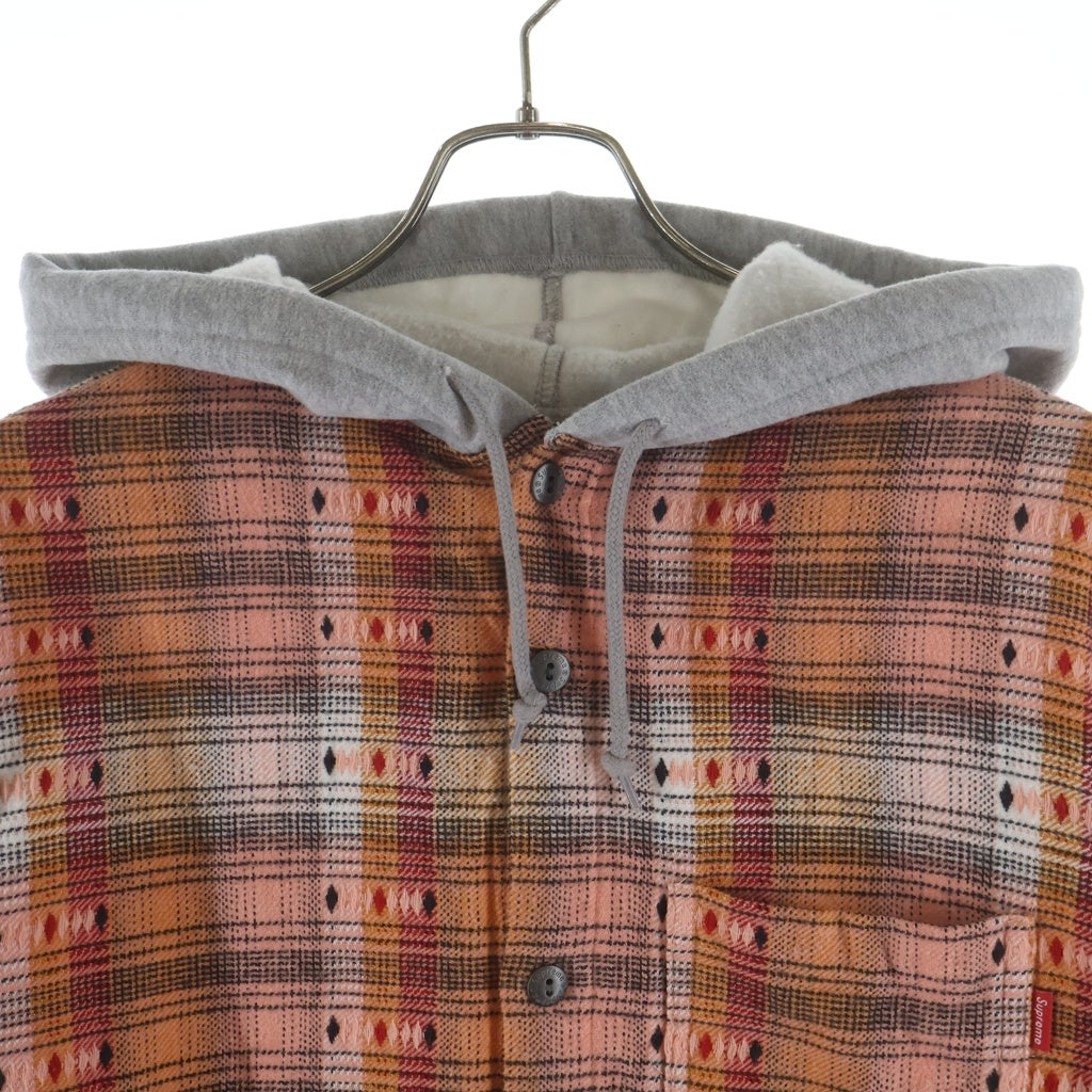 SUPREME(シュプリーム) 18AW Hooded Jacquard Flannel Shirt フード付きチェックシャツ フランネル長袖シャツ オレンジ/グレー