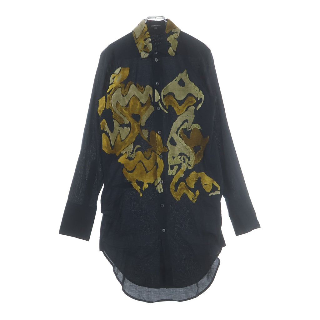ANN DEMEULEMEESTER(アンドゥムルメステール) 07SS 刺繍入りロングシャツ 長袖シャツ ブラック/イエロー