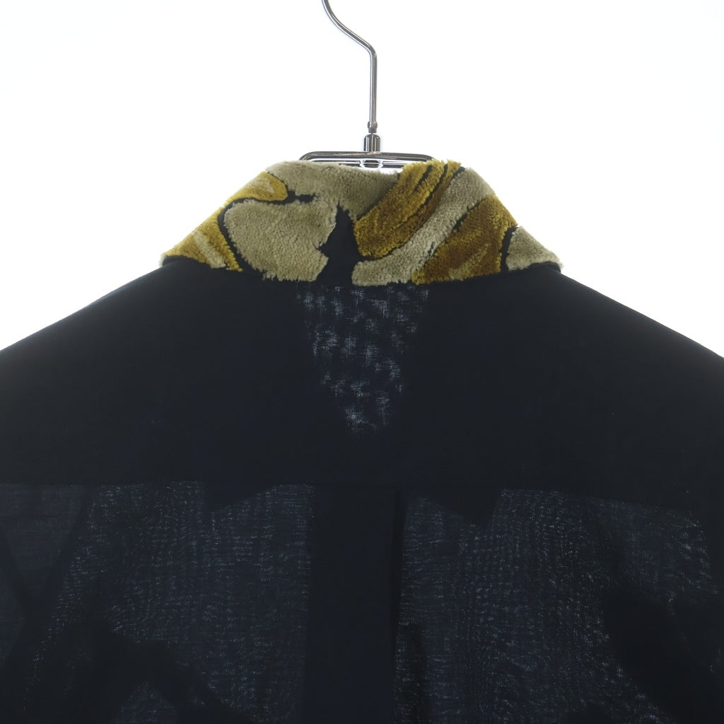 ANN DEMEULEMEESTER(アンドゥムルメステール) 07SS 刺繍入りロングシャツ 長袖シャツ ブラック/イエロー