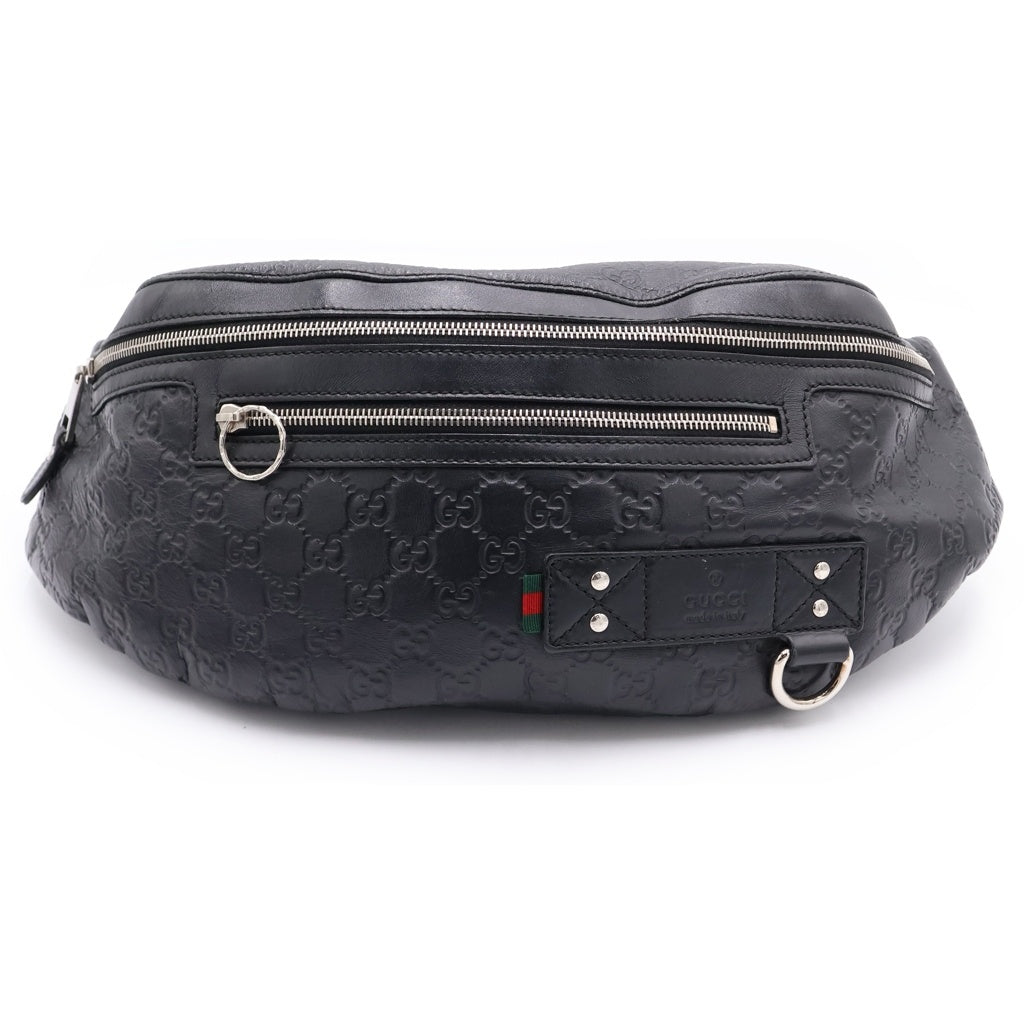 GUCCI(グッチ) Guccissima Web belt bag シマ ボディバッグ レザーショルダーバック ブラック