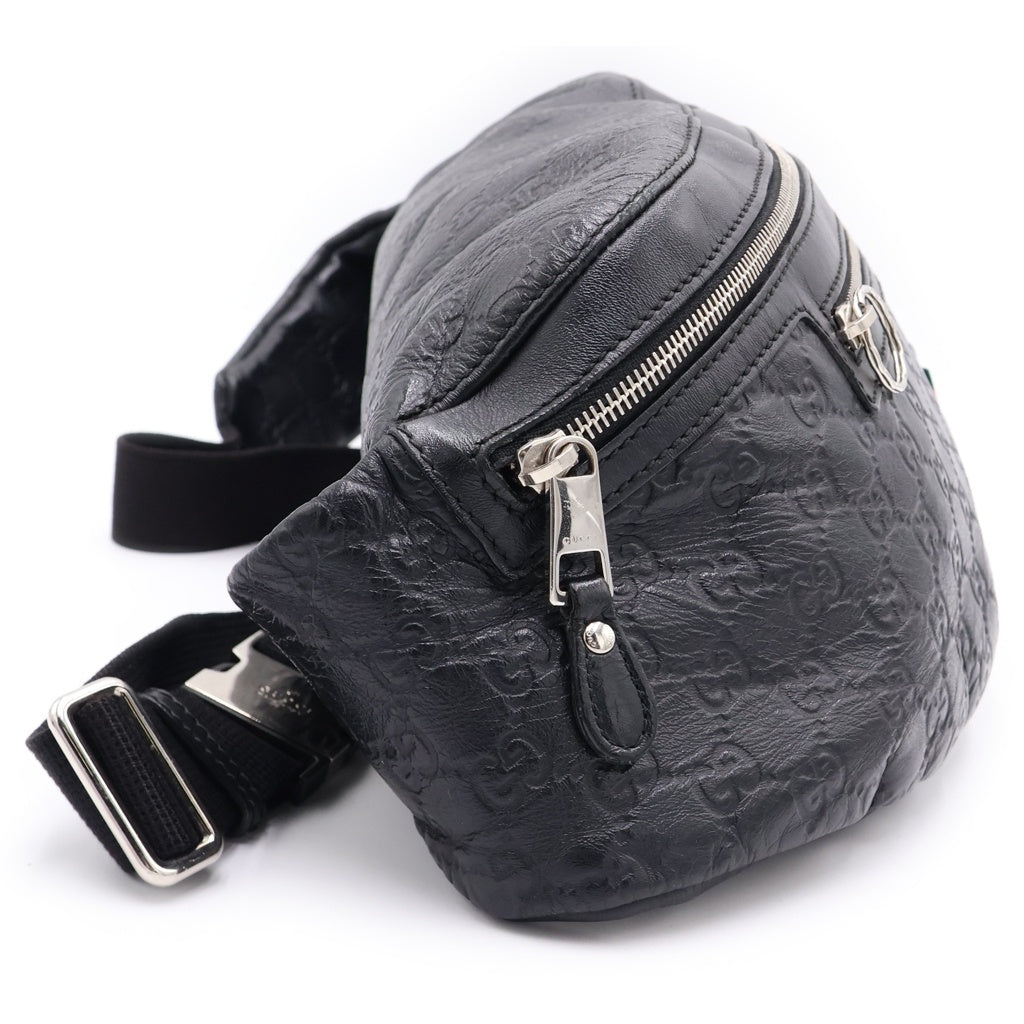 GUCCI(グッチ) Guccissima Web belt bag シマ ボディバッグ レザーショルダーバック ブラック
