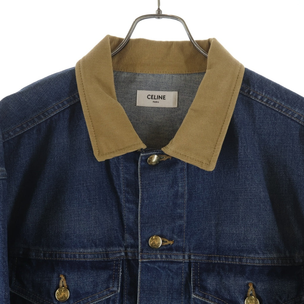 CELINE(セリーヌ) TRUCKER JACKET バックロゴ トリオンフボタン 襟コーデュロイ デニムジャケット インディゴ