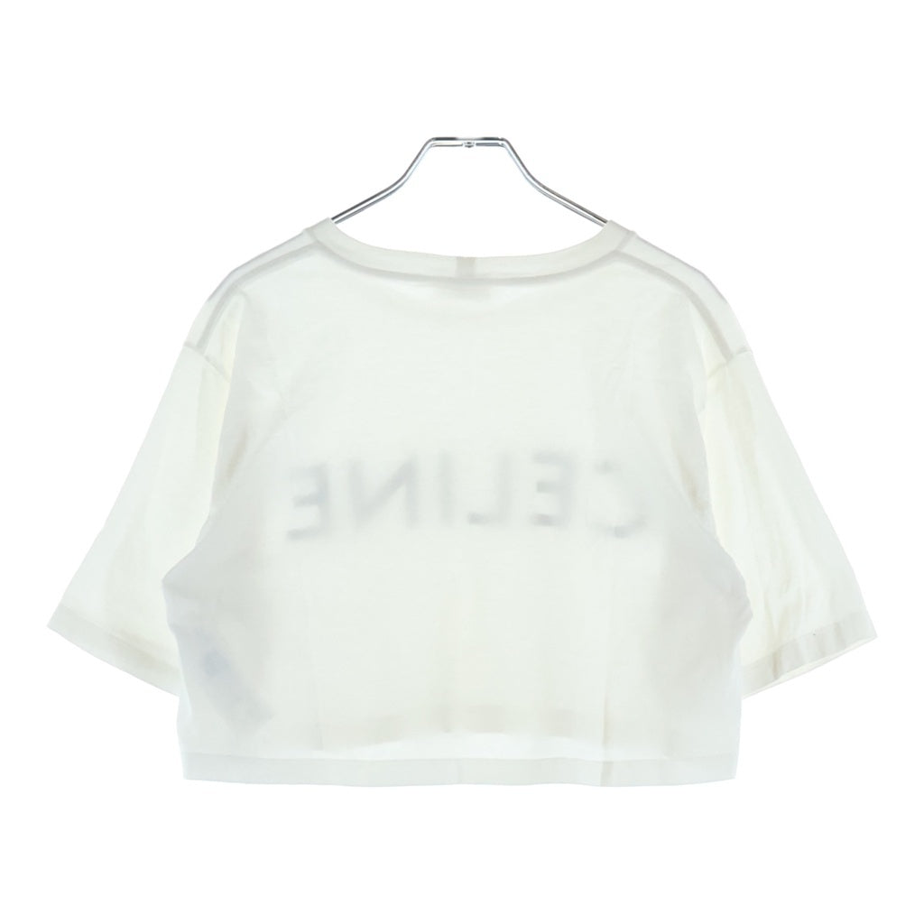 CELINE(セリーヌ) フロントNEロゴ クルーネック クロップド半袖カットソーTシャツ ホワイト レディース 2X761671Q.01EA