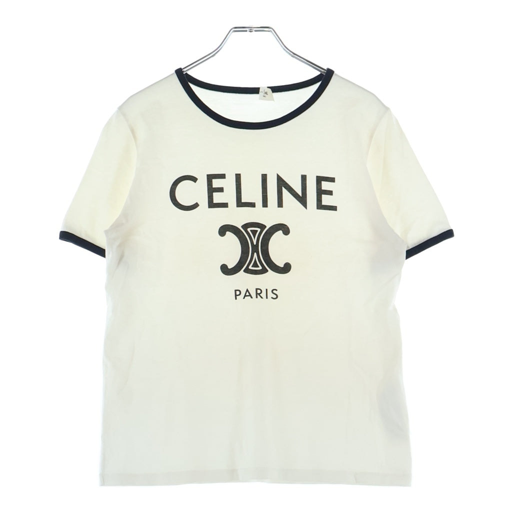 CELINE(セリーヌ) フロントトリンオフロゴ クルーネック半袖カットソーTシャツ ホワイト レディース 2X872671Q