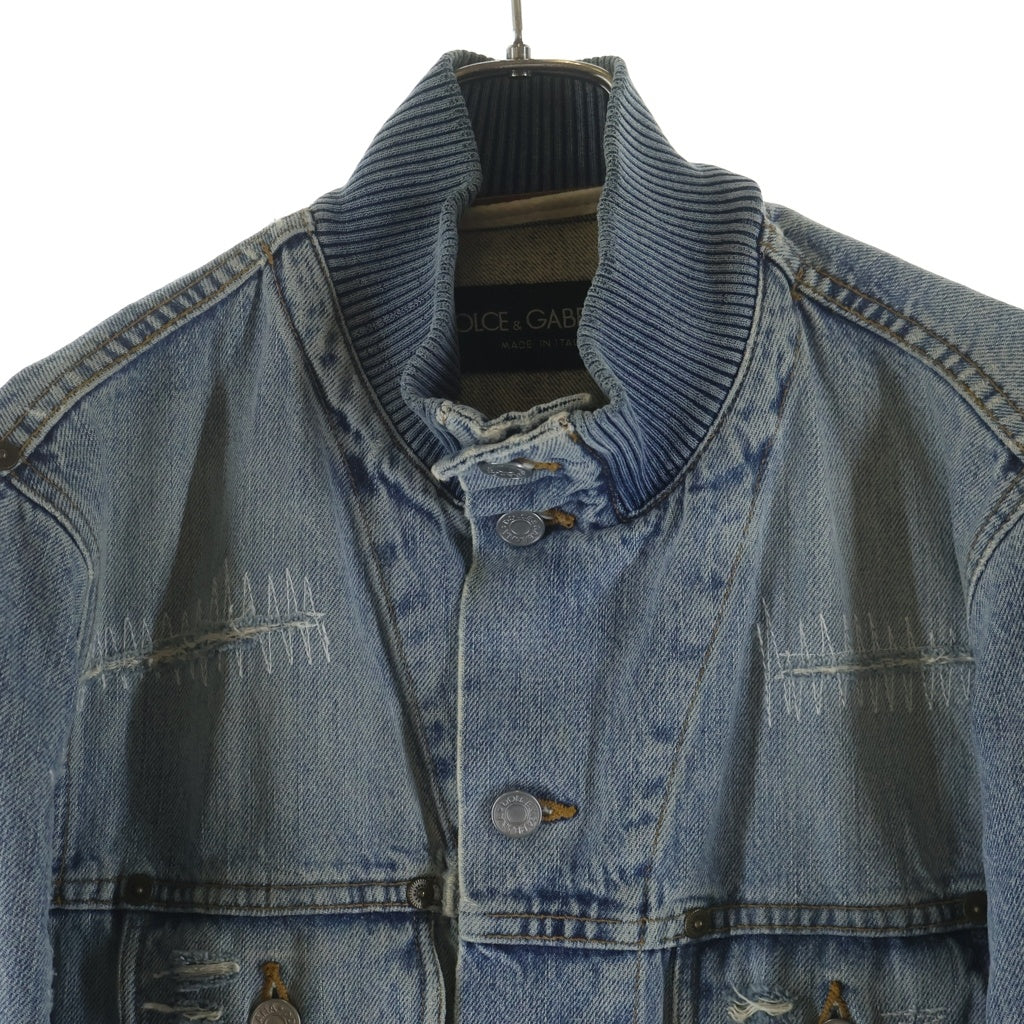 DOLCE & GABBANA(ドルチェアンドガッバーナ) デニム ジャケット リペア加工 ダメージ ブルゾン ライトブルー SDS04 8510