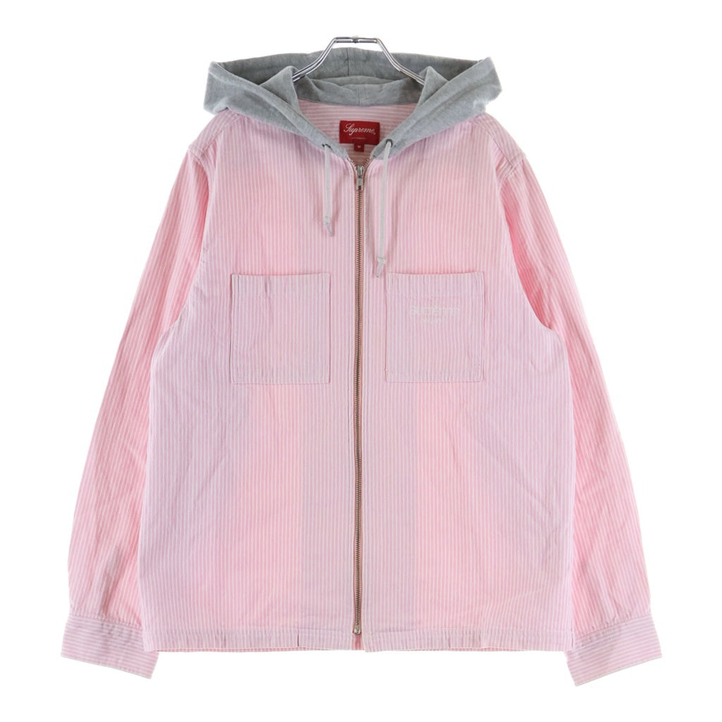 SUPREME(シュプリーム) 17AW Hooded Stripe Denim Zip Up Shirt ジップアップストライプフーデットデニムジャケット ピンク/グレー