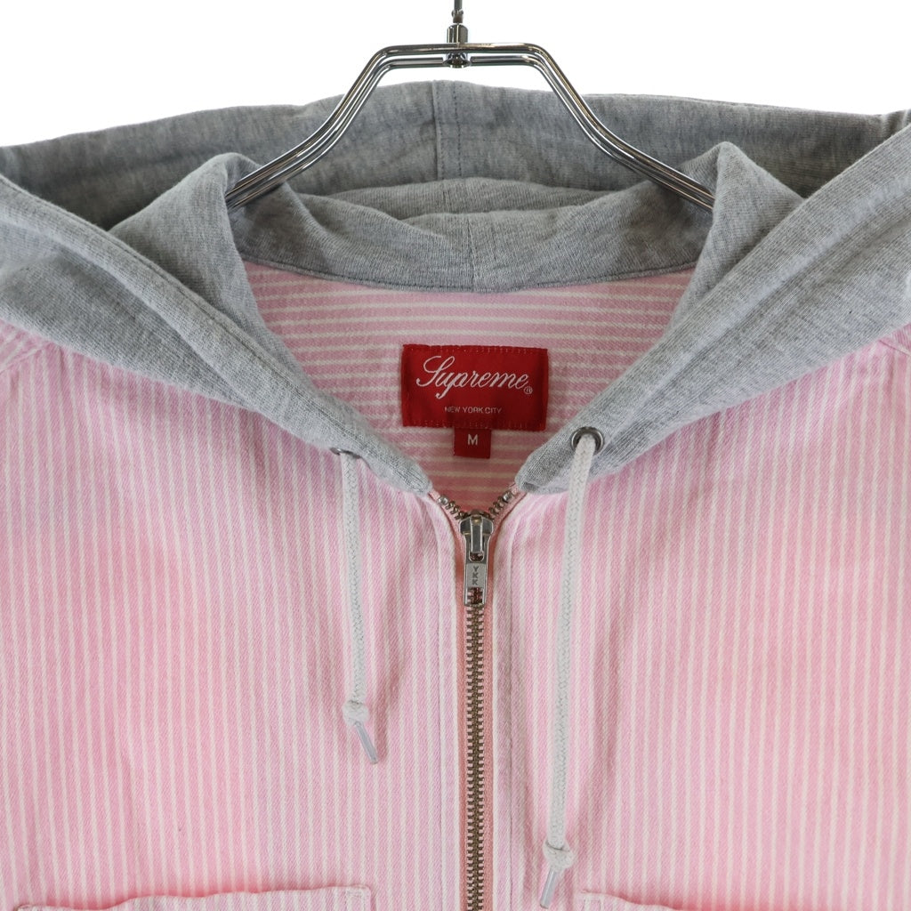 SUPREME(シュプリーム) 17AW Hooded Stripe Denim Zip Up Shirt ジップアップストライプフーデットデニムジャケット ピンク/グレー