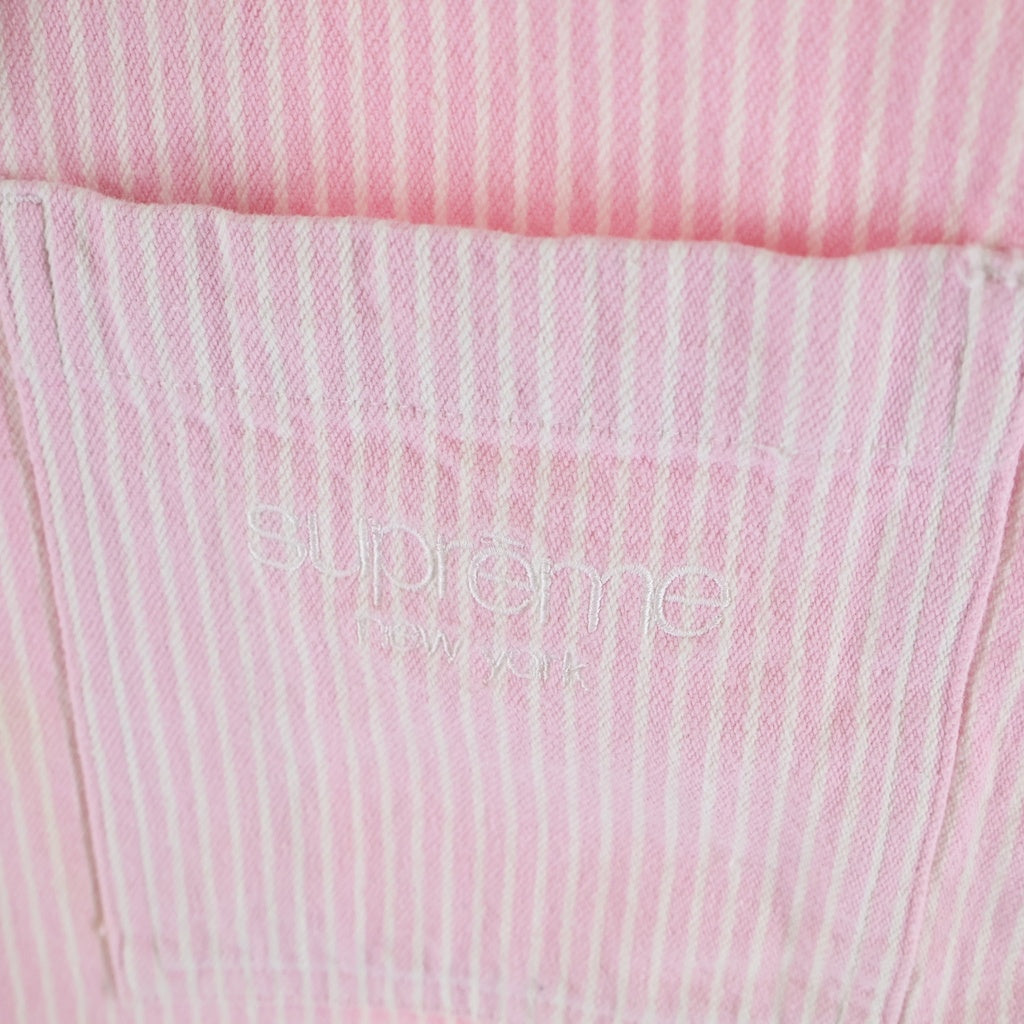 SUPREME(シュプリーム) 17AW Hooded Stripe Denim Zip Up Shirt ジップアップストライプフーデットデニムジャケット ピンク/グレー