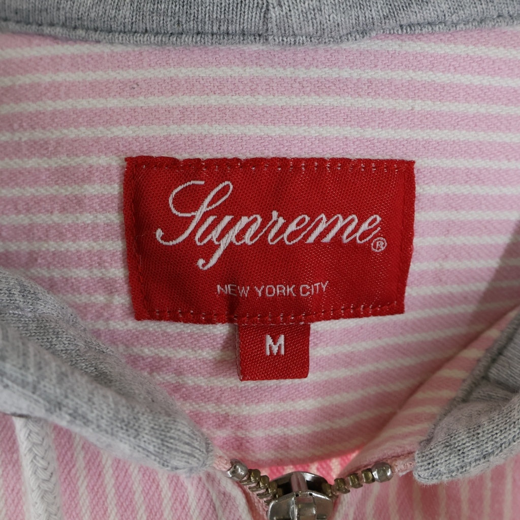 SUPREME(シュプリーム) 17AW Hooded Stripe Denim Zip Up Shirt ジップアップストライプフーデットデニムジャケット ピンク/グレー