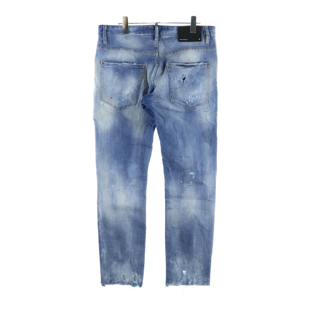 DSQUARED2(ディースクエアード) TRASH LIGHT WASH SKATER JEANS ダメージ加工スキニーデニムパンツ ストレートパンツ インディゴ S74LB0807