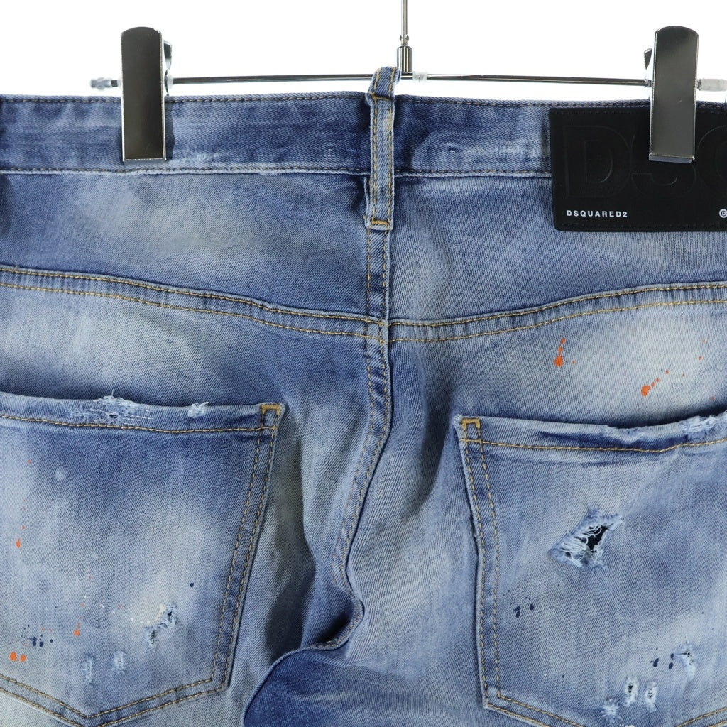 DSQUARED2(ディースクエアード) TRASH LIGHT WASH SKATER JEANS ダメージ加工スキニーデニムパンツ ストレートパンツ インディゴ S74LB0807
