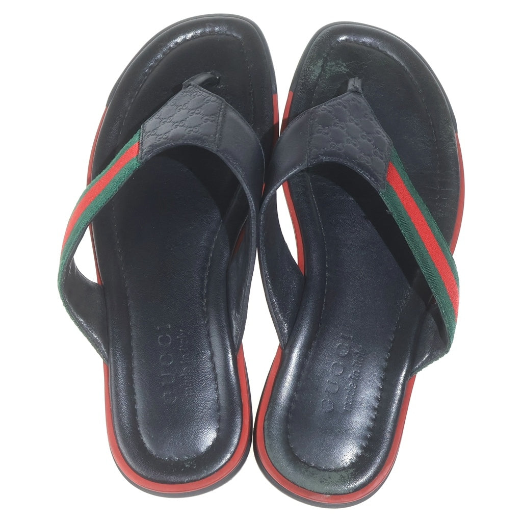 GUCCI(グッチ) グッチシマ シェリー ウェブラインフラット レザーサンダル シューズ ブラック