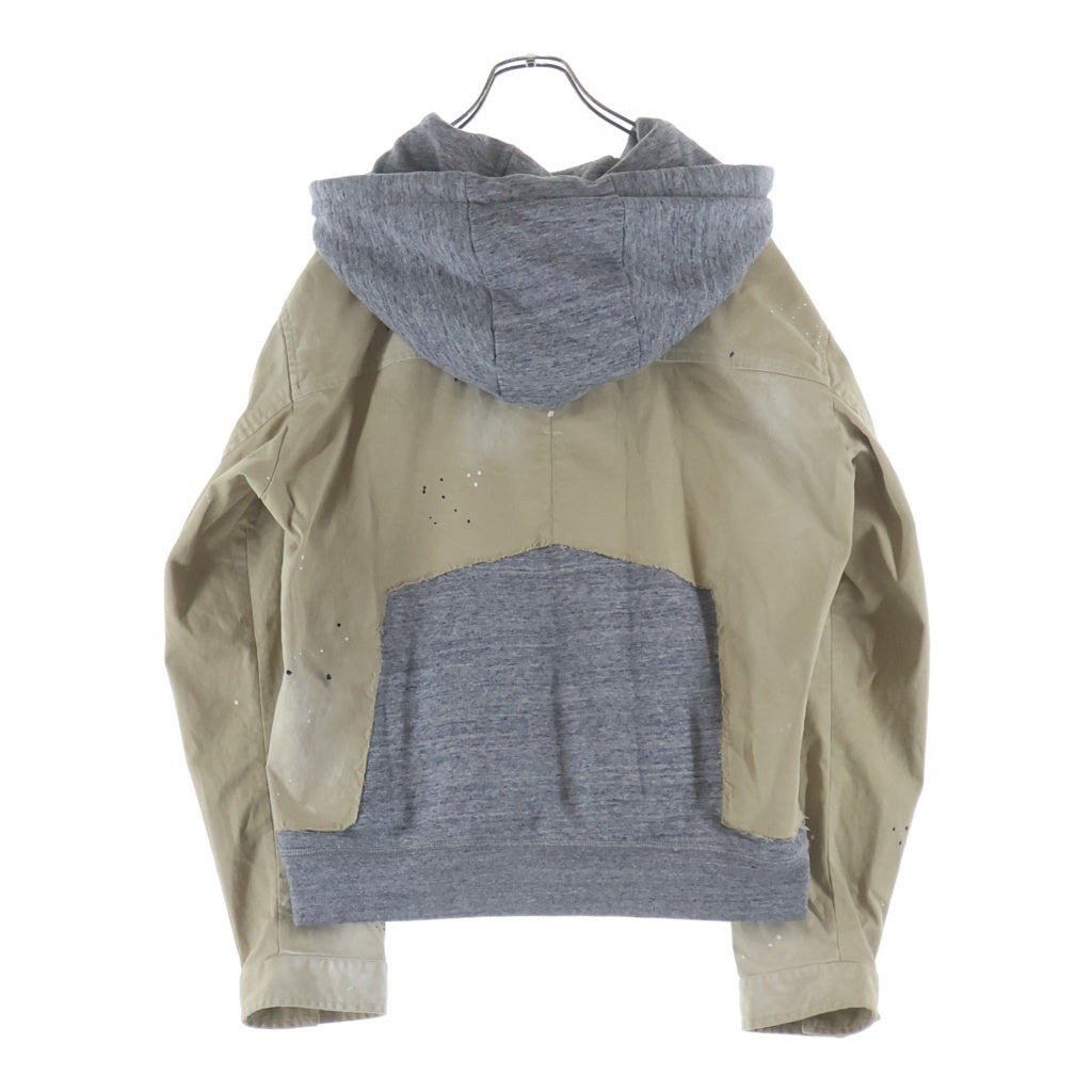 DSQUARED2(ディースクエアード) ペンキ加工ドッキングフーデッドジャケット ブルゾン ベージュ/グレー