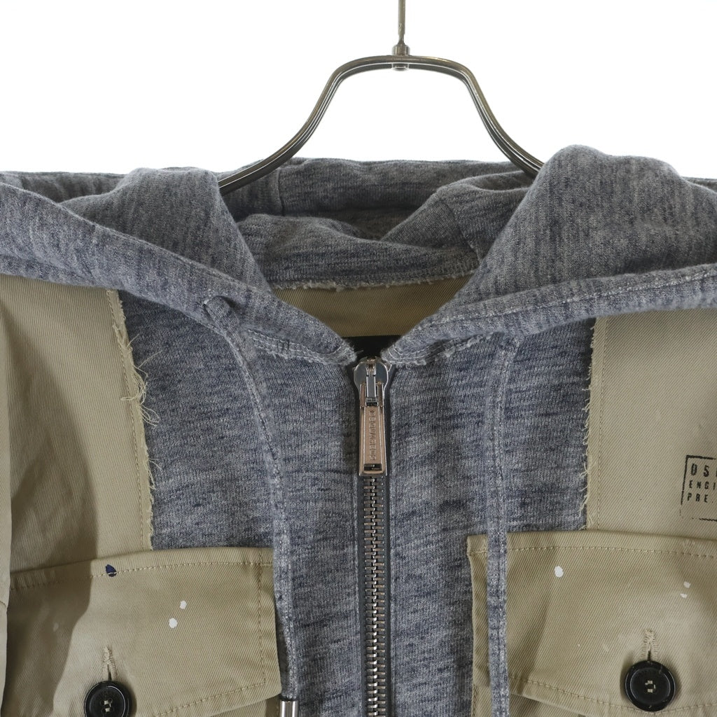 DSQUARED2(ディースクエアード) ペンキ加工ドッキングフーデッドジャケット ブルゾン ベージュ/グレー
