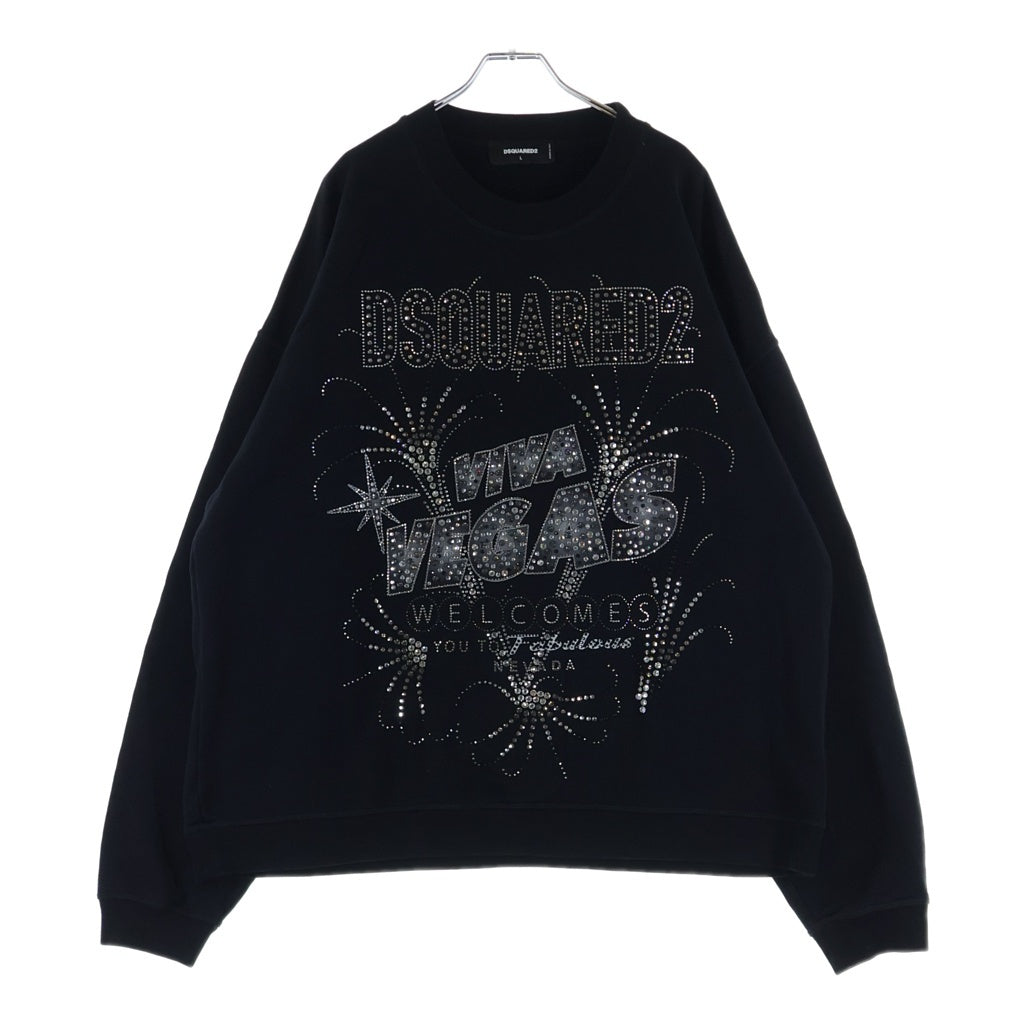 DSQUARED2(ディースクエアード) ラインストーン装飾 クルーネックスウェット トレーナー ブラック