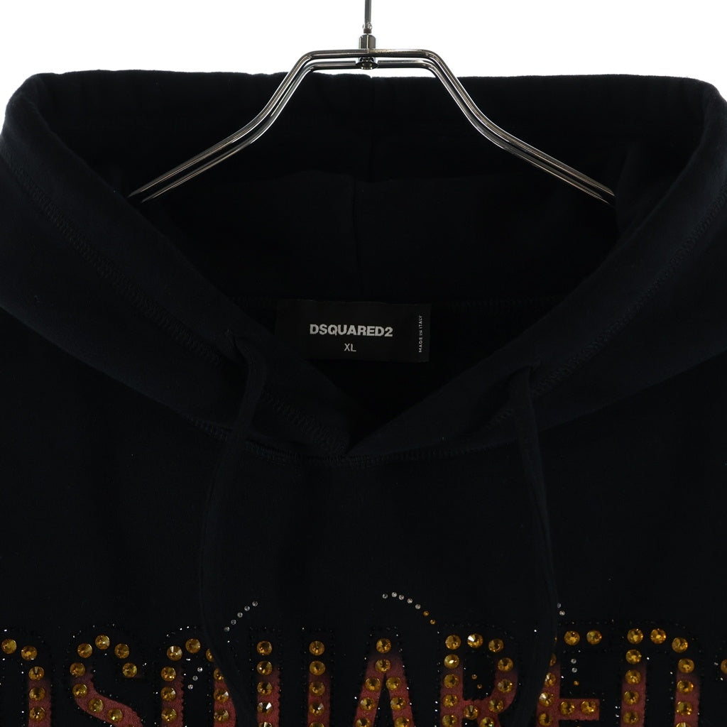 DSQUARED2(ディースクエアード) ラインストーン装飾 プルオーバーパーカー フーディー ブラック