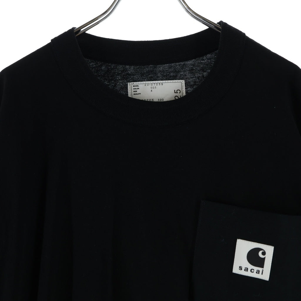 Sacai(サカイ) ×CarHartt サイドジップ半袖Tシャツ カットソー ブラック 24-0725S