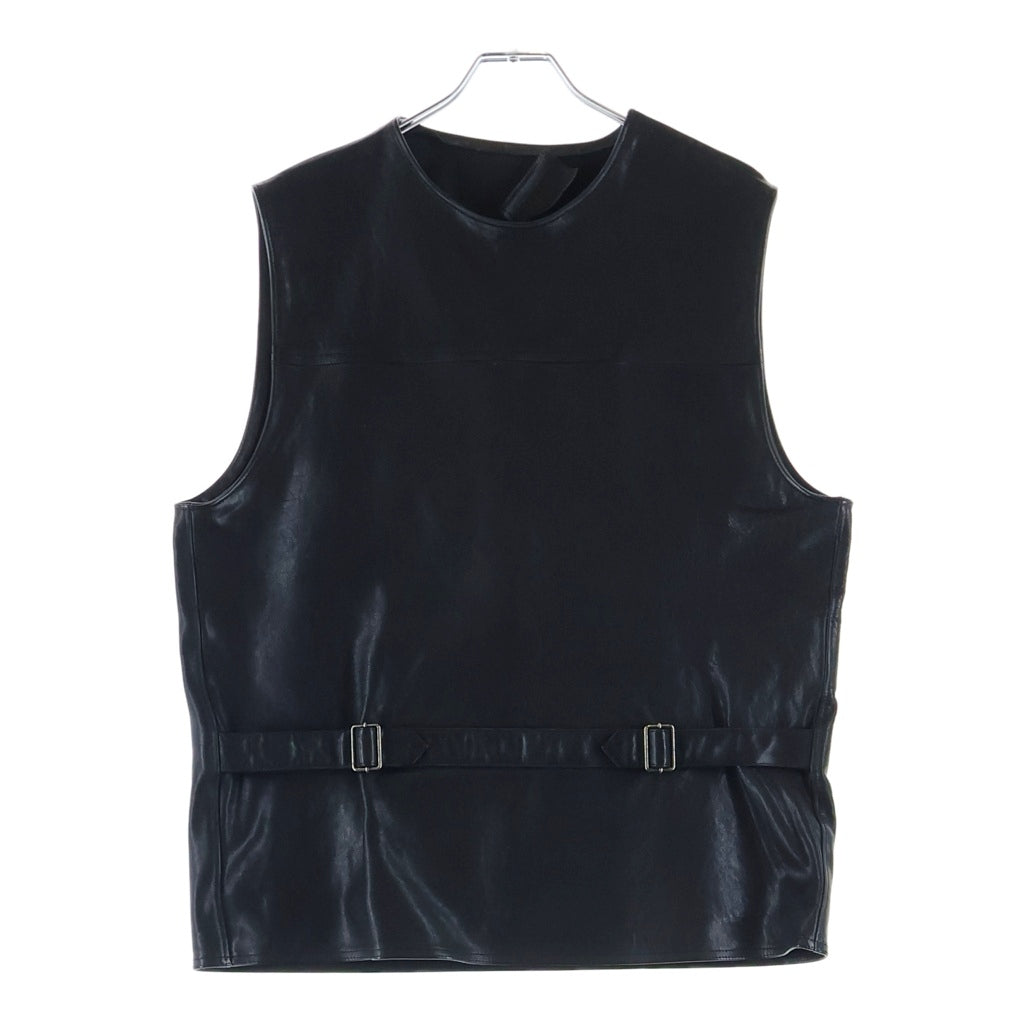 PRADA(プラダ) 23SS ベルデットプルオーバーベスト レザー半袖Tシャツ ブラック