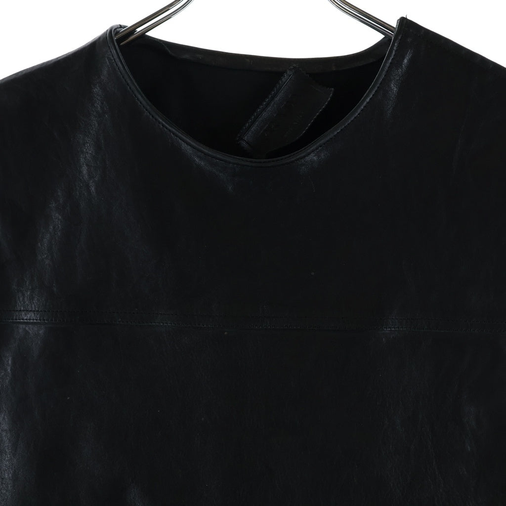PRADA(プラダ) 23SS ベルデットプルオーバーベスト レザー半袖Tシャツ ブラック