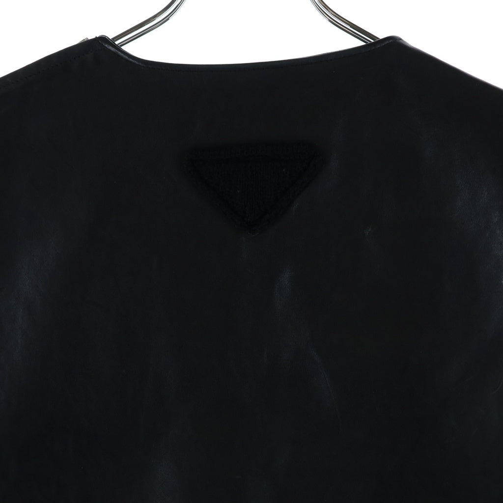 PRADA(プラダ) 23SS ベルデットプルオーバーベスト レザー半袖Tシャツ ブラック