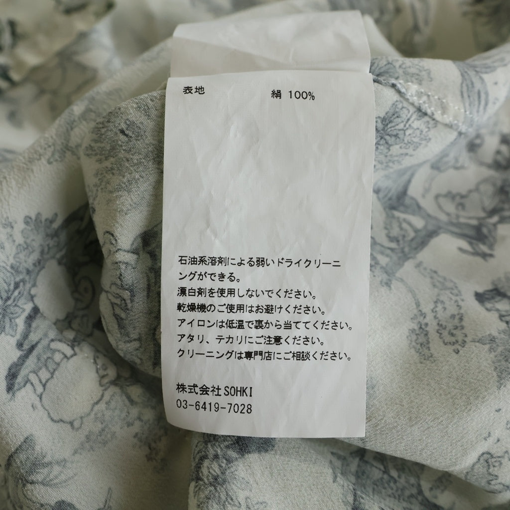 MASU(エムエーエスユー) 23AW COMIC TOILE DE JOUY FRILL SHIRTS 総柄シルクシャツ フリル長袖シャツ ホワイト レディース