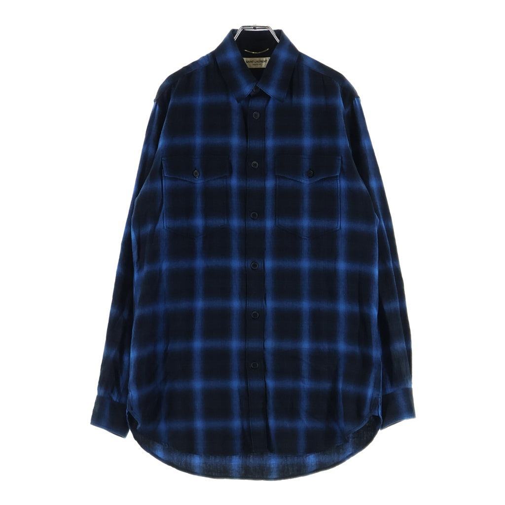 SAINT LAURENT PARIS(サンローランパリ) 15AW オンブレチェック長袖シャツ ウエスタンシャツ ブラック/ブルー