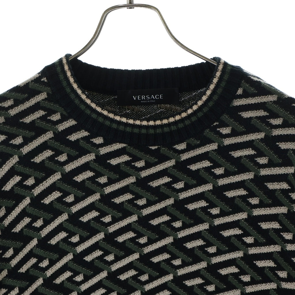 VERSACE(ヴェルサーチ) GRAPHIC COTTON KNIT PULLOVER 1002347 1A01605 グラフィックコットンニットプルオーバー 総柄コットン 長袖セーター マルチカラー
