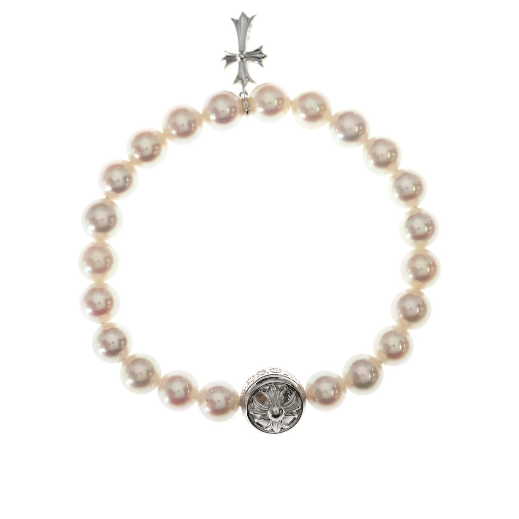 CHROME HEARTS(クロムハーツ) ×MIKIMOTO PEARL BABY FAT CHARM ミキモト パール ベイビーファット チャーム クロスボール ビーズ ブレスレット K18WG ホワイトゴールド