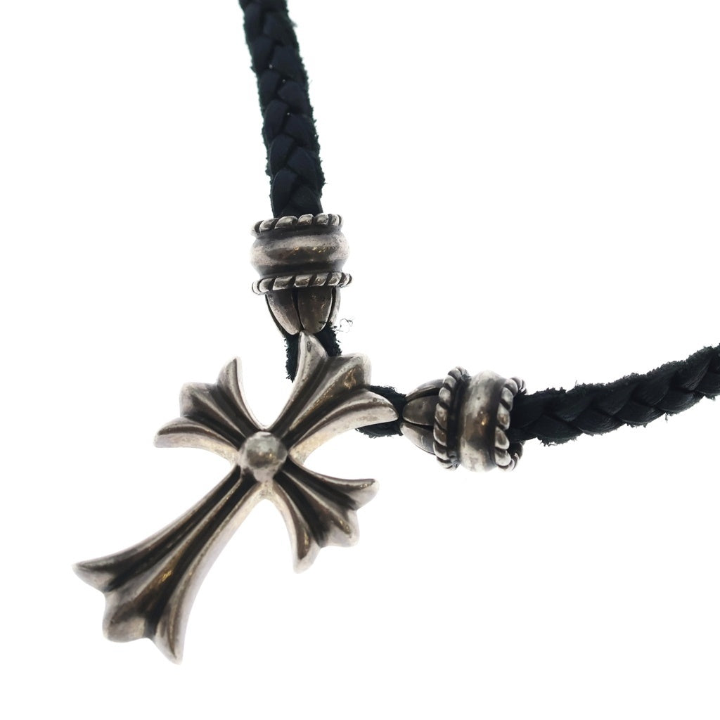 CHROME HEARTS(クロムハーツ) CH CRS SML CL スモールCHクロス クリンプト レザーブレイド ネックレス シルバー/ブラック BCA217
