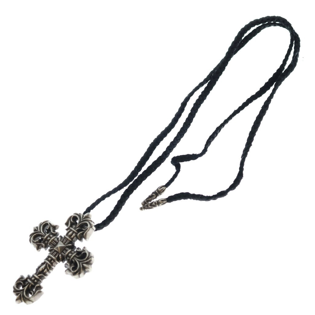 CHROME HEARTS(クロムハーツ) FILIG/CROSS S LB フィリグリークロス スモール レザーブレイドネックレス シルバー