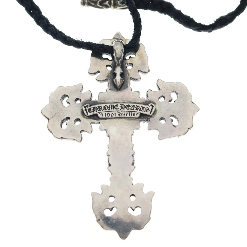 CHROME HEARTS(クロムハーツ) FILIG/CROSS S LB フィリグリークロス スモール レザーブレイドネックレス シルバー