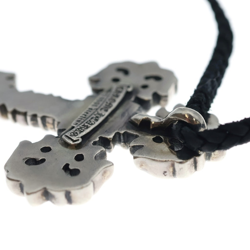 CHROME HEARTS(クロムハーツ) FILIG/CROSS S LB フィリグリークロス スモール レザーブレイドネックレス シルバー