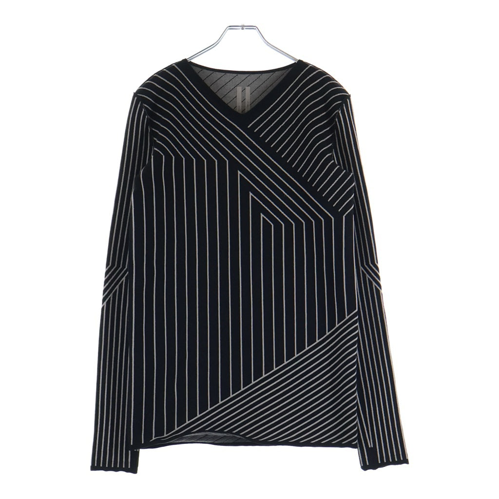 Rick Owens リックオウエンス 21AW Vネックストライプニット セーター ブラック/ホワイト RP02A7699-KSTGM Rick Owens(リックオウエンス) 21AW Vネックストライプニット セーター