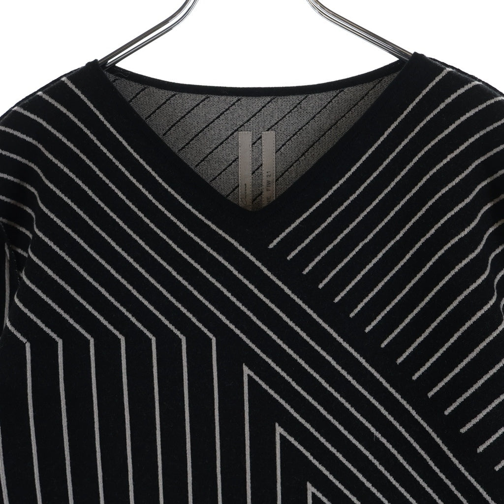 Rick Owens(リックオウエンス) 21AW Vネックストライプニット セーター ブラック/ホワイト RP02A7699-KSTGM
