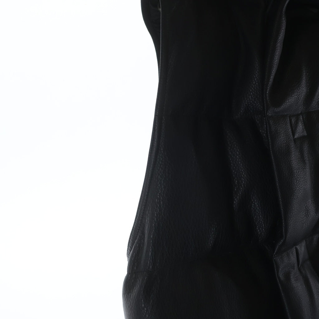 Rick Owens(リックオウエンス) 22AW フード付きレザー ダウンベスト レザーダウンコート ブラック RU02B2999-LCD3