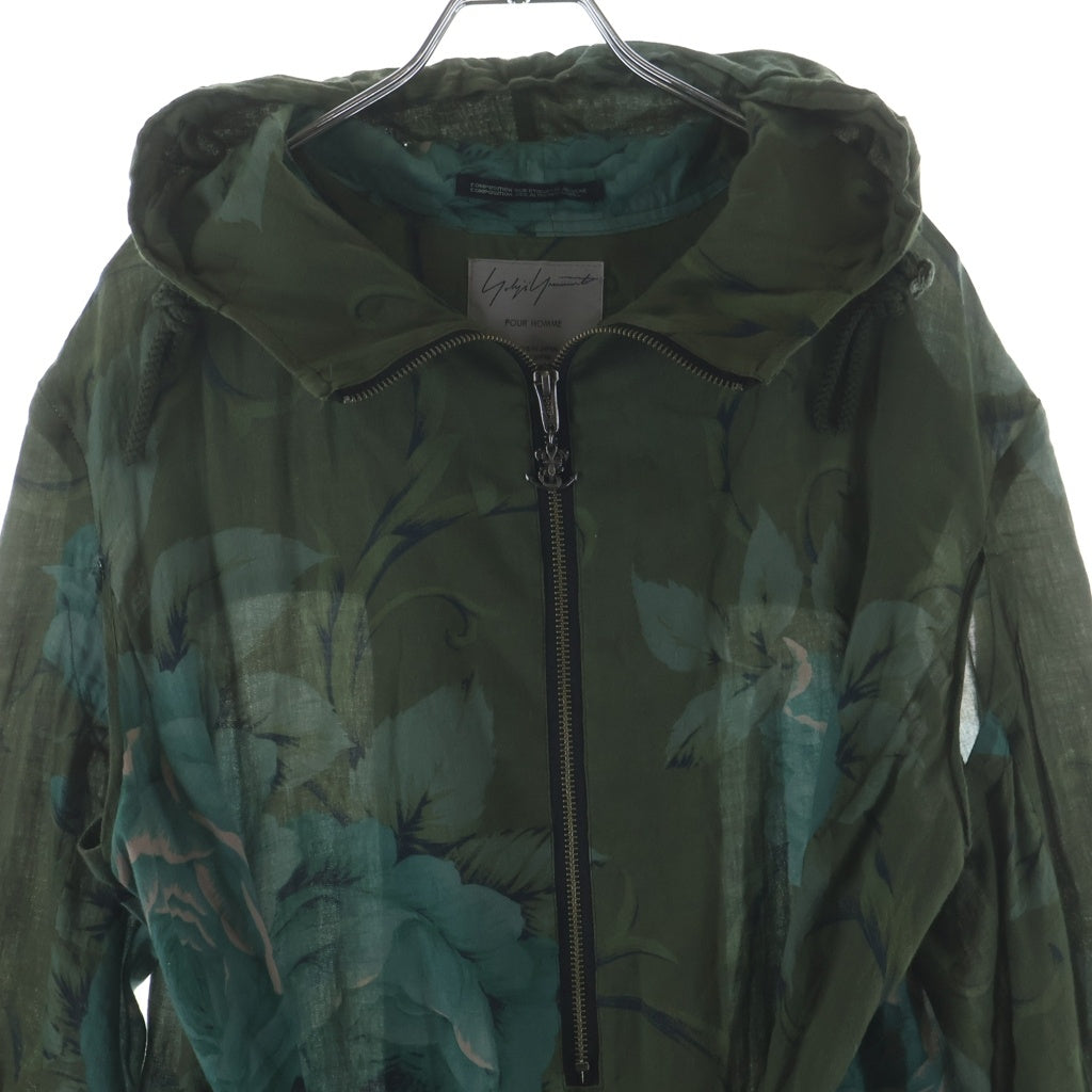 Yohji Yamamoto POUR HOMME(ヨウジヤマモト プールオム) ハーフジップ 花柄ロングシャツ フード付きワンピース グリーン