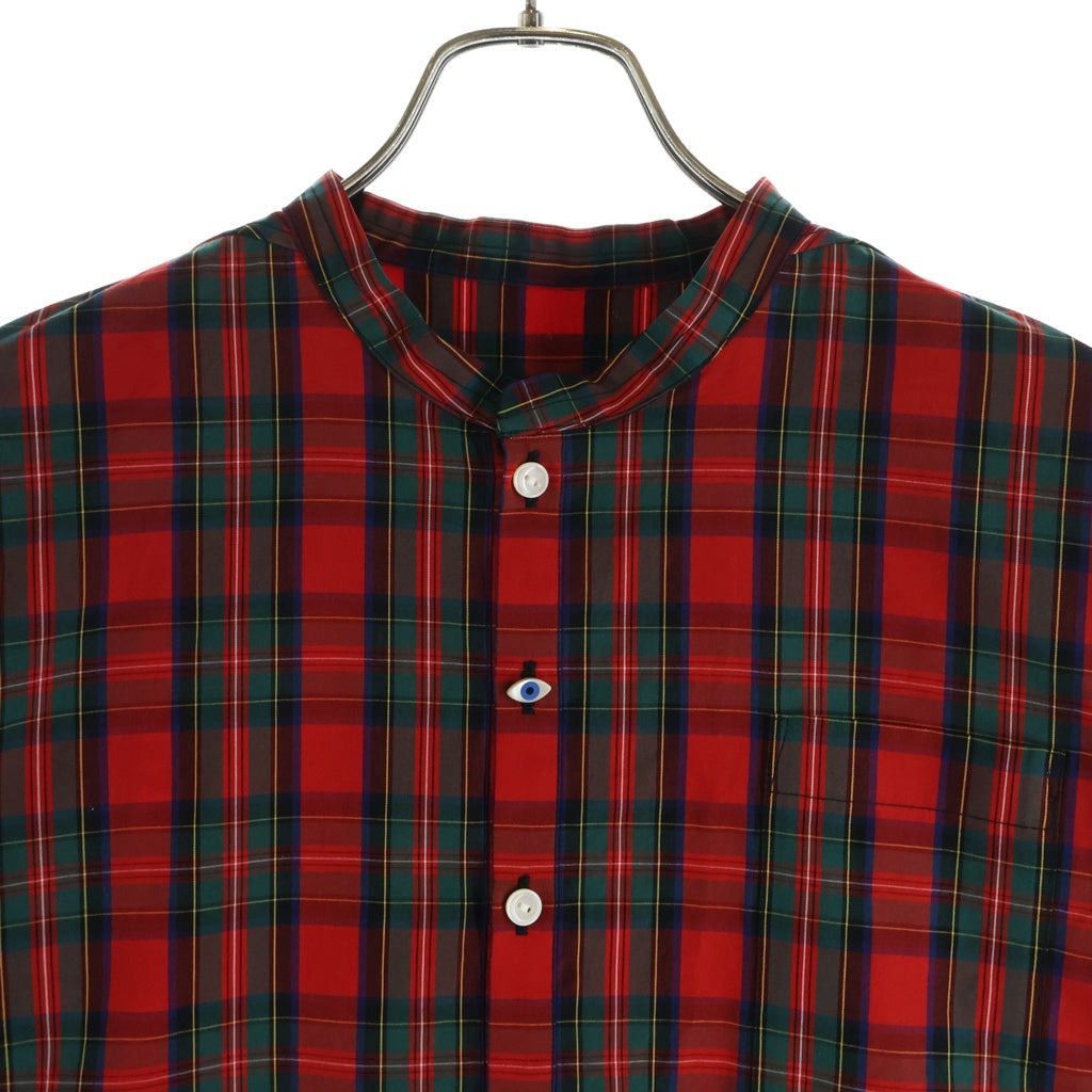UNDERCOVER(アンダーカバー) 25AW タータンチェックシャツ ノーカラーシャツ レッド/グリーン