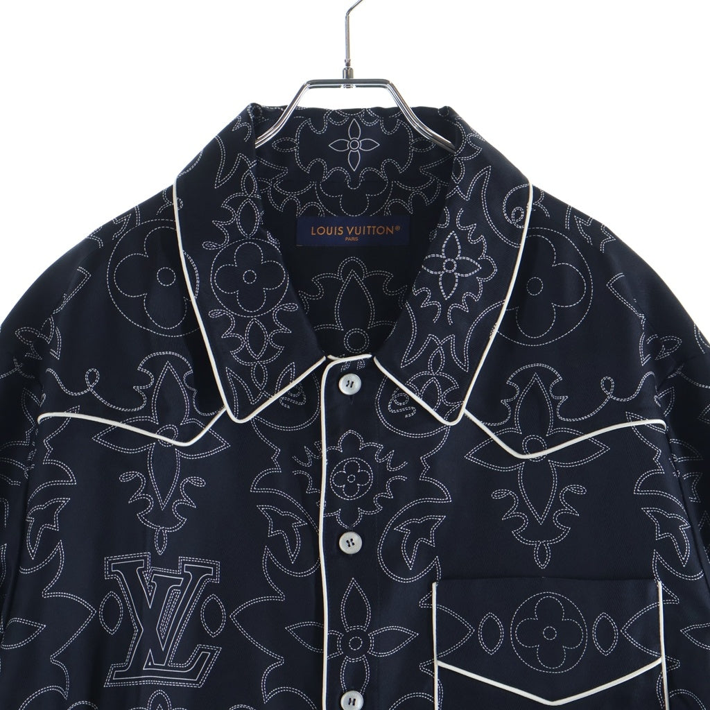 LOUIS VUITTON(ルイヴィトン) 24AW モノグラムプリントデザイン 胸ポケット シルク 長袖シャツ ブラック RM242M MRR HRS80W