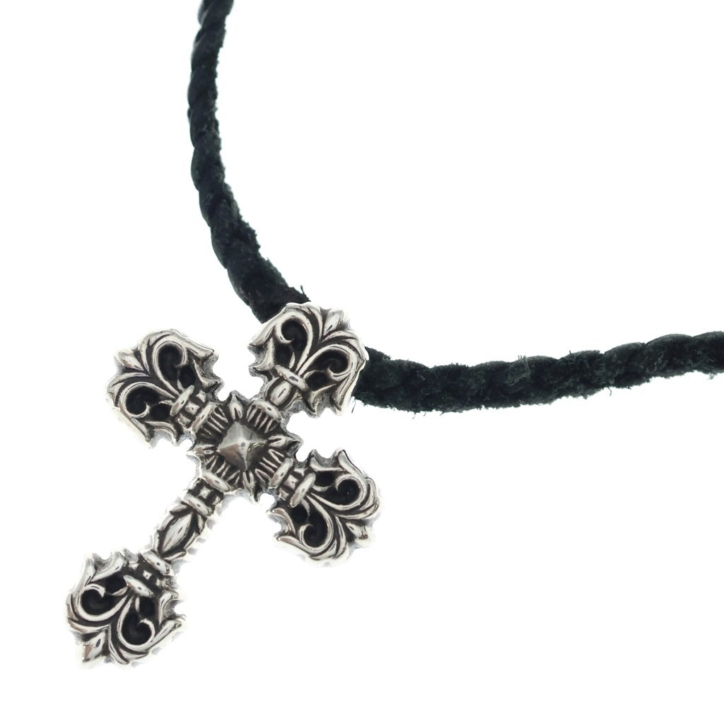 CHROME HEARTS(クロムハーツ) FILIG CROSS-XSM LB フィリグリー クロス レザーブレイド ネックレス シルバー
