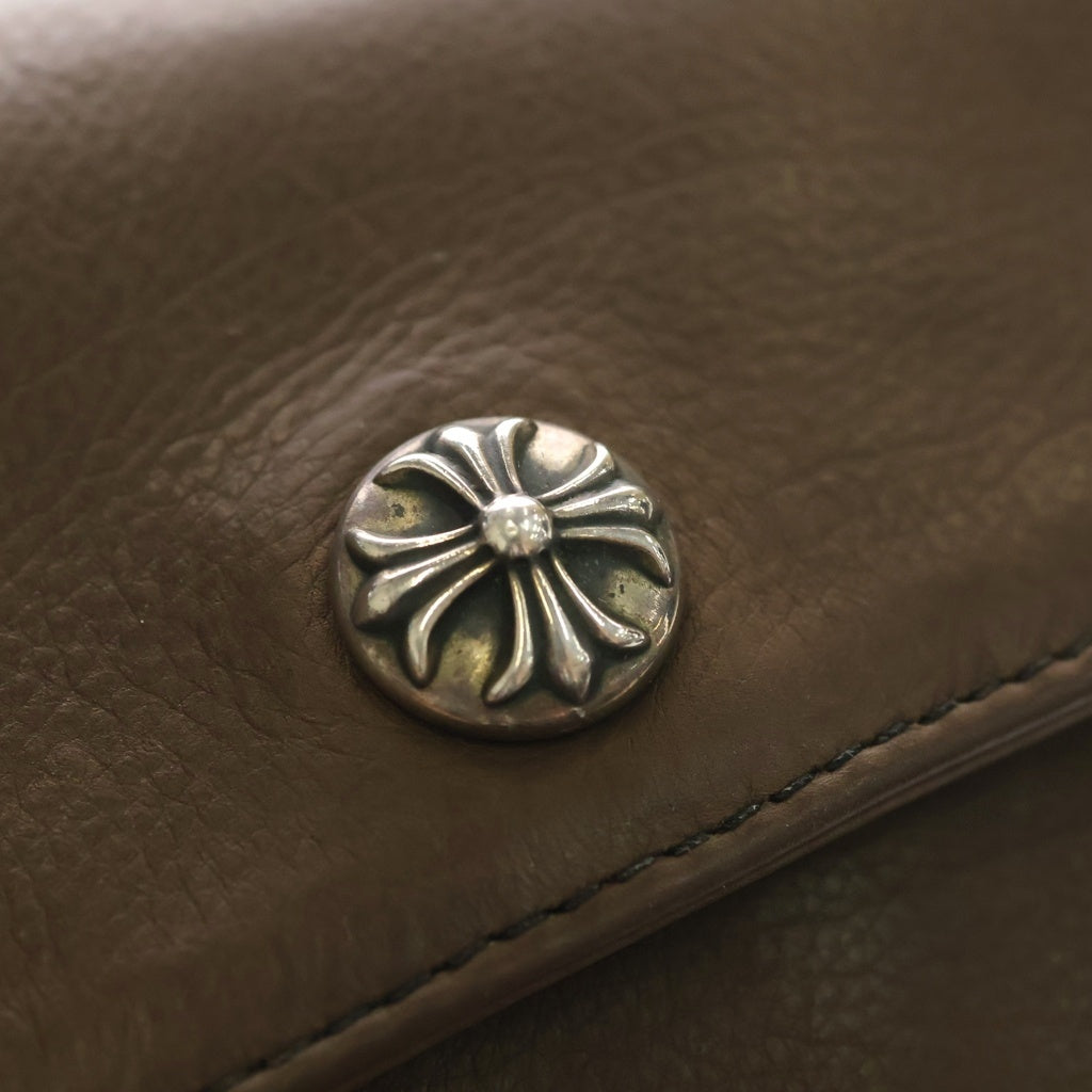 CHROME HEARTS(クロムハーツ) HOT POT ホットポット クロスボールボタンレザーショルダーバッグ ブラウン/シルバー